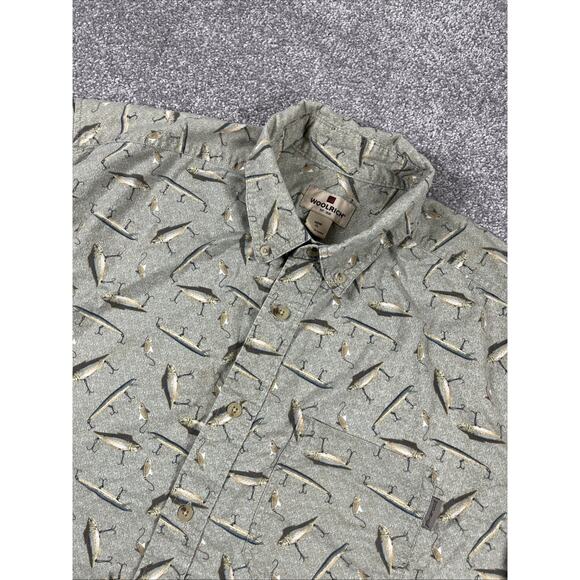 Woolrich Button Down Shirt Mens Extra Large Fishing Fish Short Sleeve Cotton - Picture 1 of 10